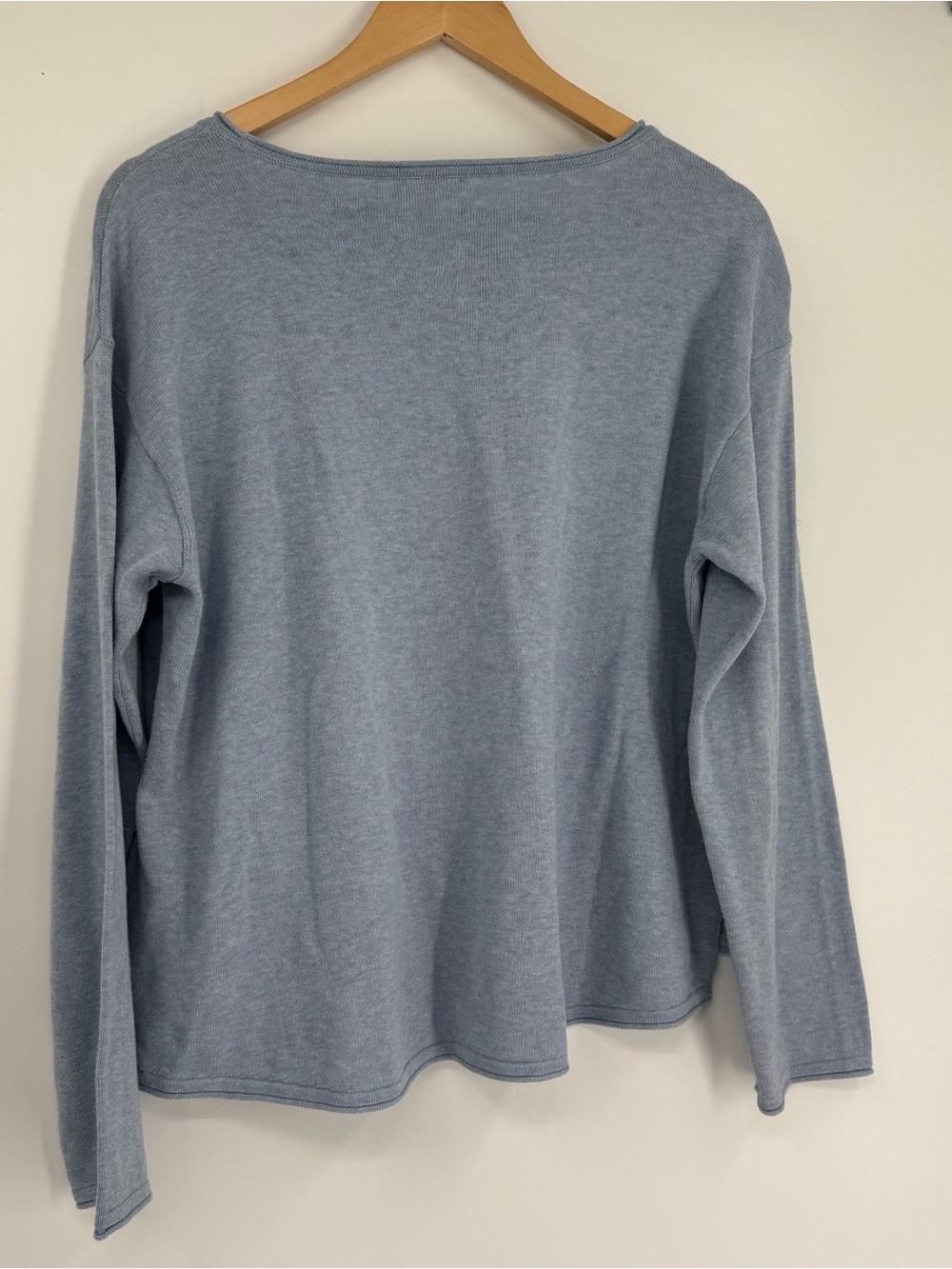 Habitat Sweater Women M Blue Cotton Boat Neck Pocket Coastal Cottage Art-to-wear - Picture 7 of 8